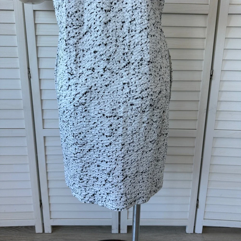 COS Crinkled Zip Front‎ Dress White Black Speckled Short Sleeve Collared Size 6